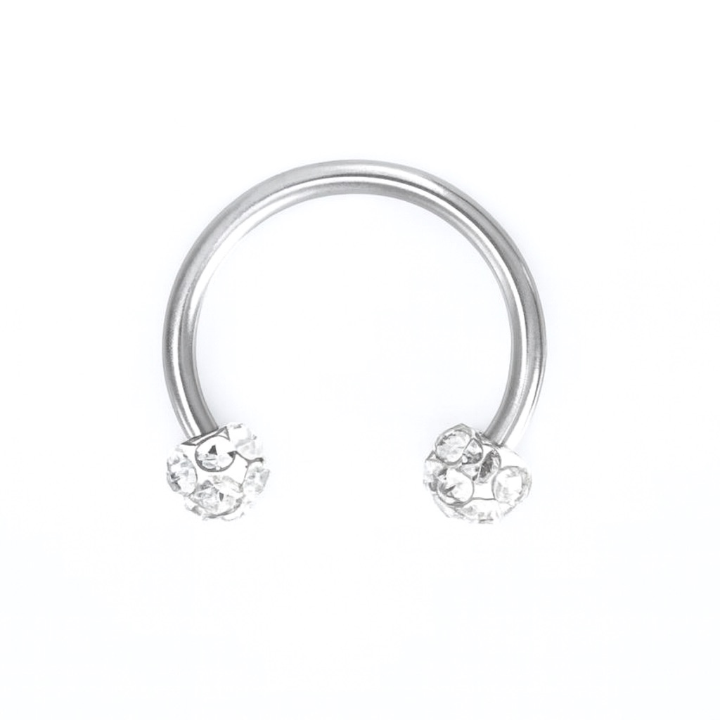 16g 10mm Horseshoe Circular Barbell Piercing Crystal Ball Ends Stainless Steel
